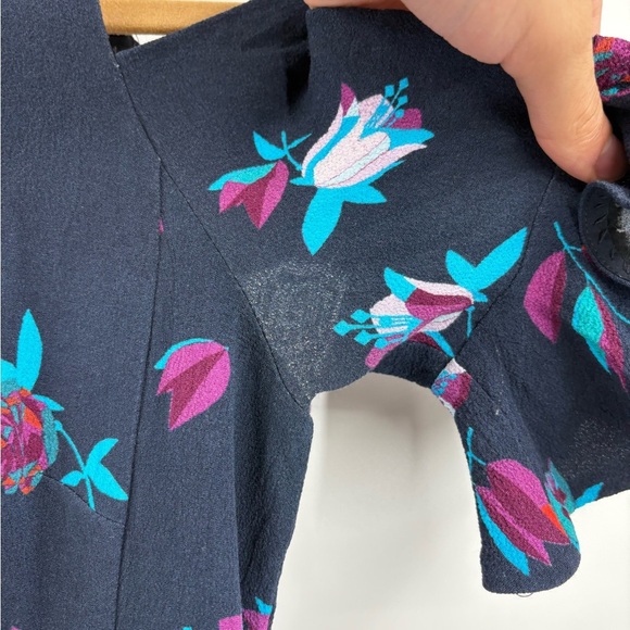 Rebecca Taylor Navy Blue Bellflower Floral Ruffle Cold Shoulder Sheath Dress 4 - Picture 9 of 15